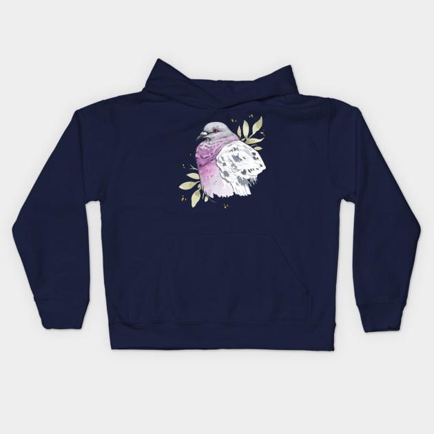 Purple Watercolor Pigeon Kids Hoodie by Ellen Wilberg